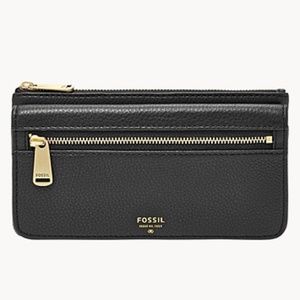 NWT Fossil Black Preston Flap Clutch Wallet